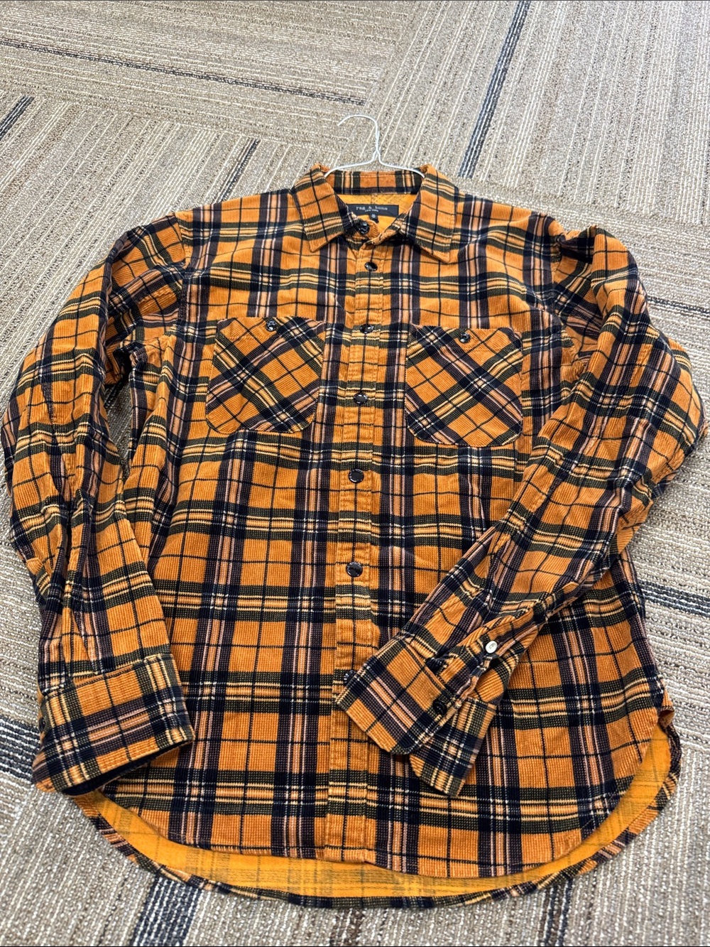 rag & bone Orange and Black Plaid Button-Down Shirt